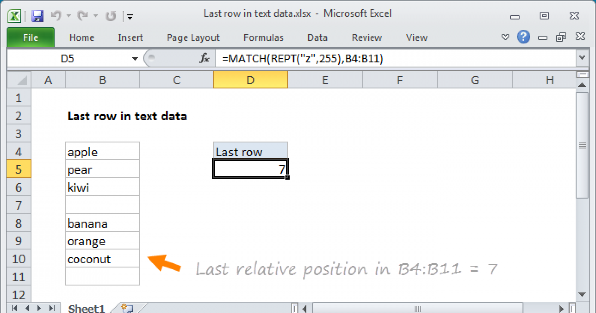 Last row in text data Excel formula Exceljet